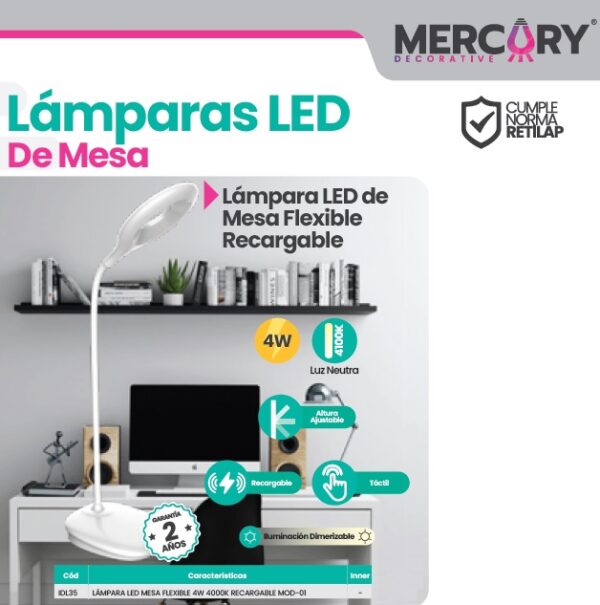 lampara led escritorio flexible