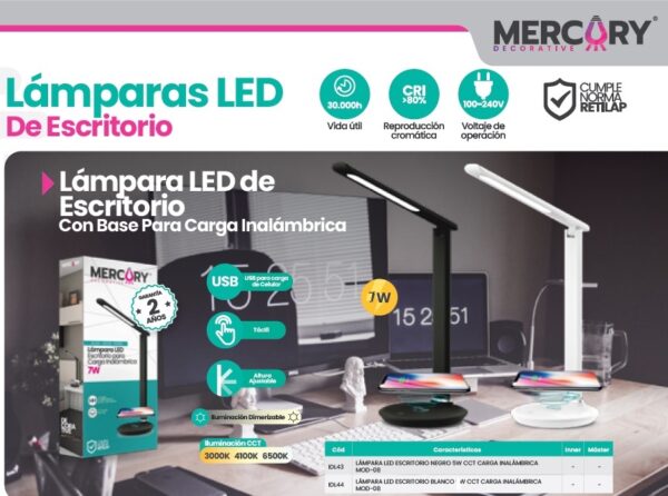 Lampara led escritorio carga inalambrica